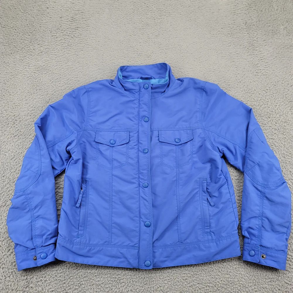 L.L. Bean Jacket Womens Small Blue Snap Button Rain Outdoors Long Sleeve Casual‎